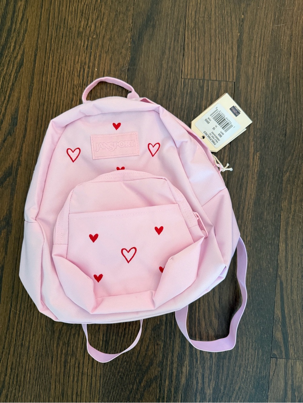 NWT JanSport Half Pint Miniature Bag - pink with red hearts